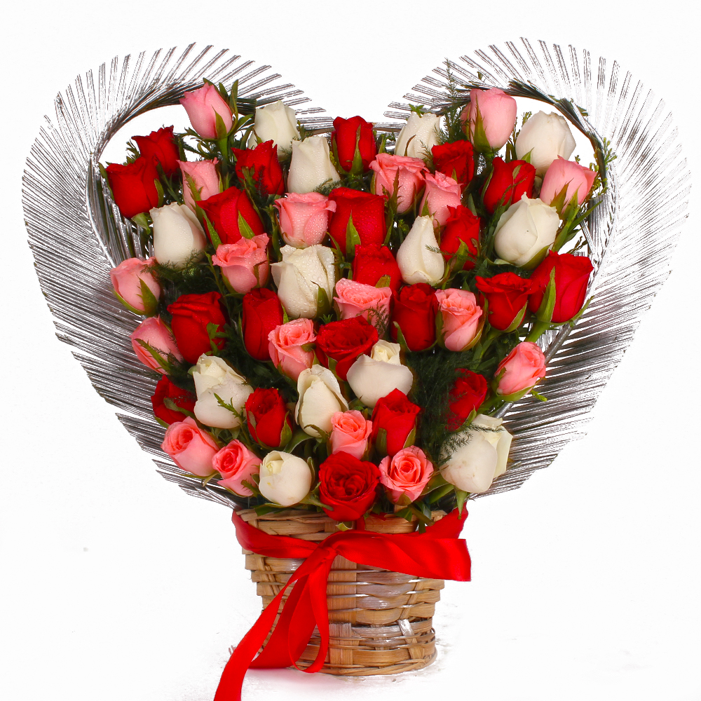 Heart Shape Arrangement of 50 Multi Color Roses