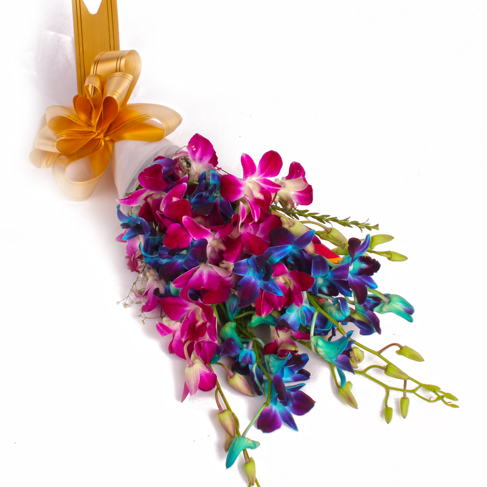 Ten Mix Color Orchids Hand Tied Boquet with Tissue Packing