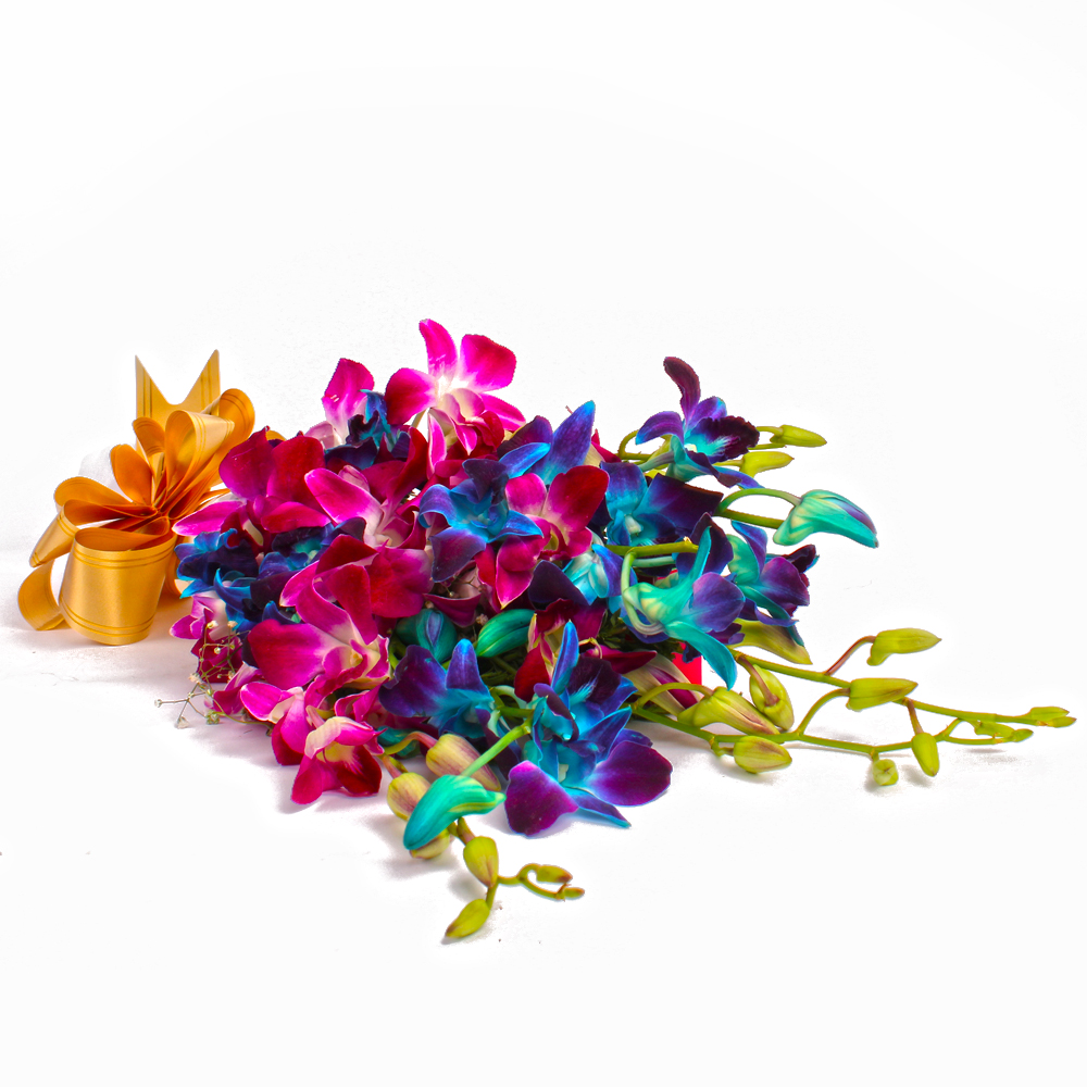 Ten Mix Color Orchids Hand Tied Boquet with Tissue Packing