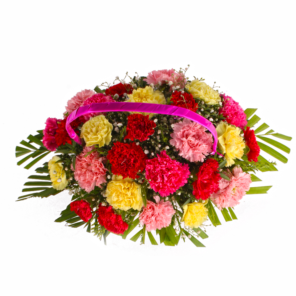 Multi Color 24 Carnations Basket Arrangement