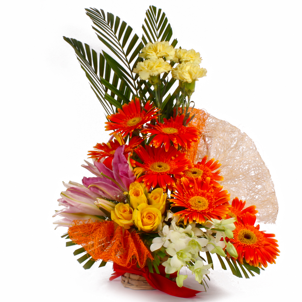 Lovely Seasonal Exotic Flowers Basket