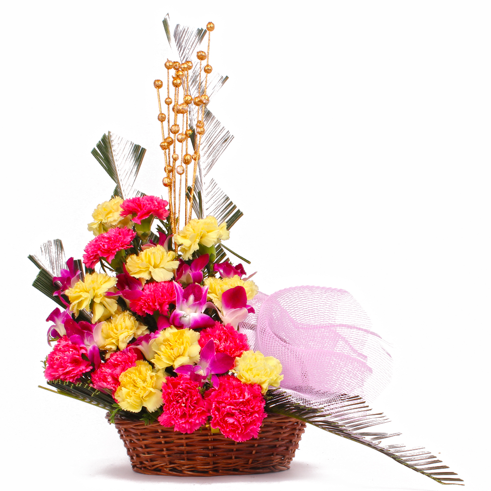 Exotic Arrangement of Fresh Orchids and Carnations