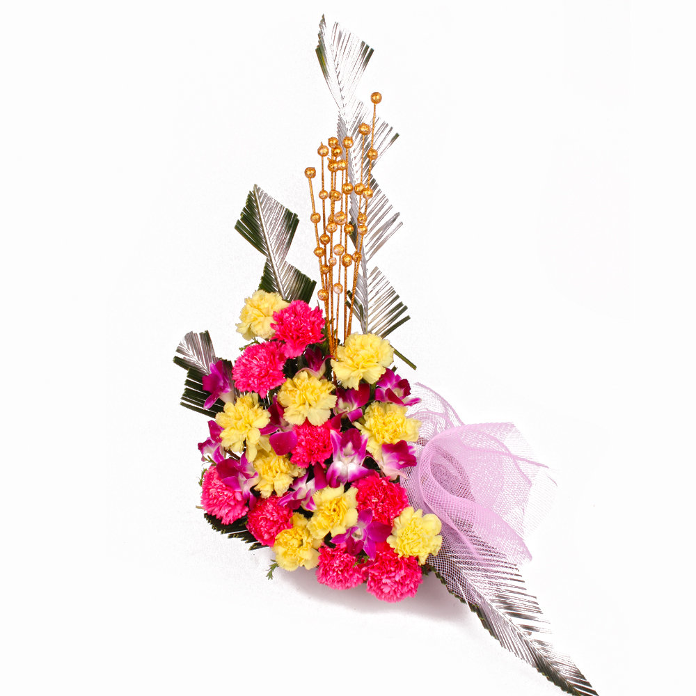 Exotic Arrangement of Fresh Orchids and Carnations