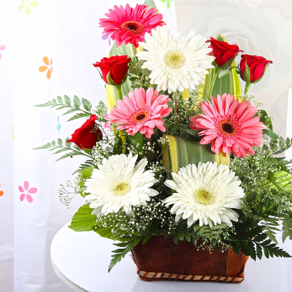 Gerberas and Roses in a Basket