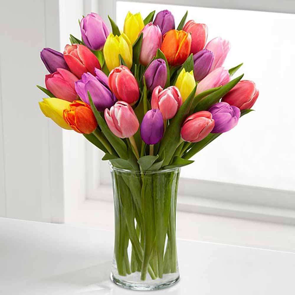 Tulips in a Glass Vase