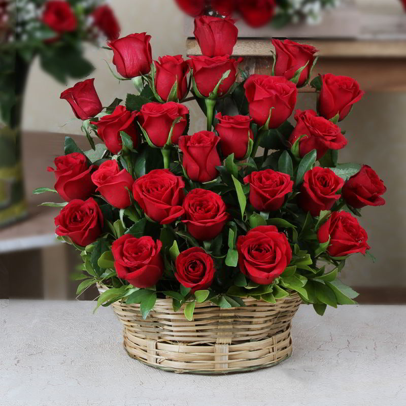 Red Roses Arrange in a Basket