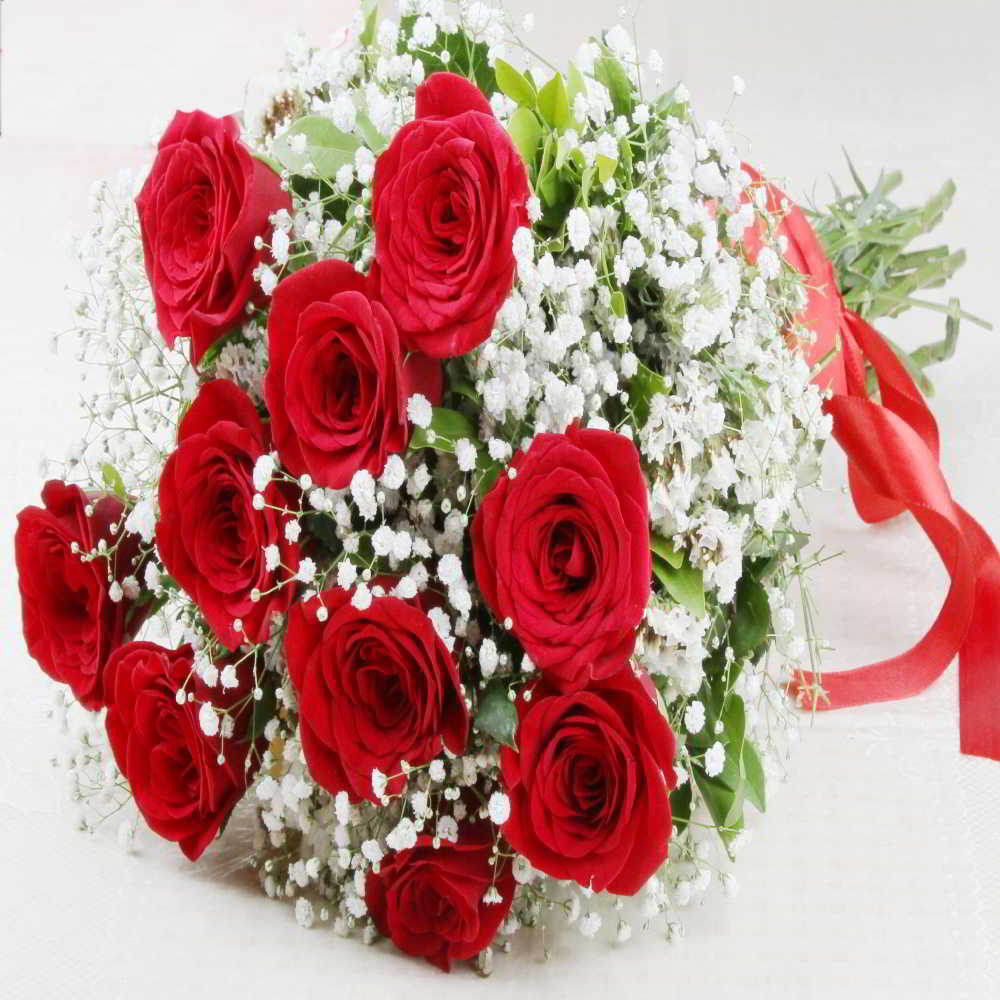 Fresh Ten Red Roses Bouquet