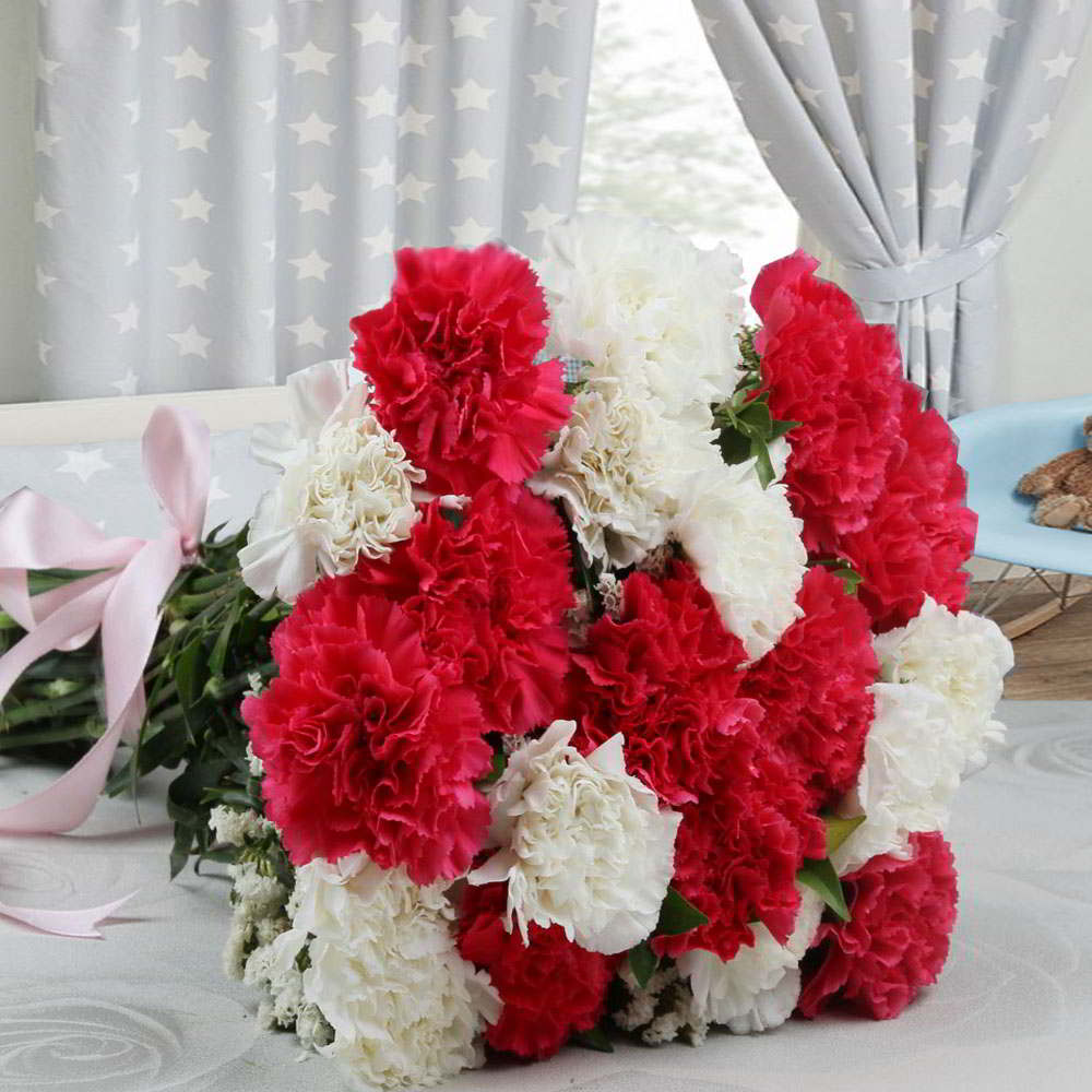 Twenty Pink and White Carnations Bouquet