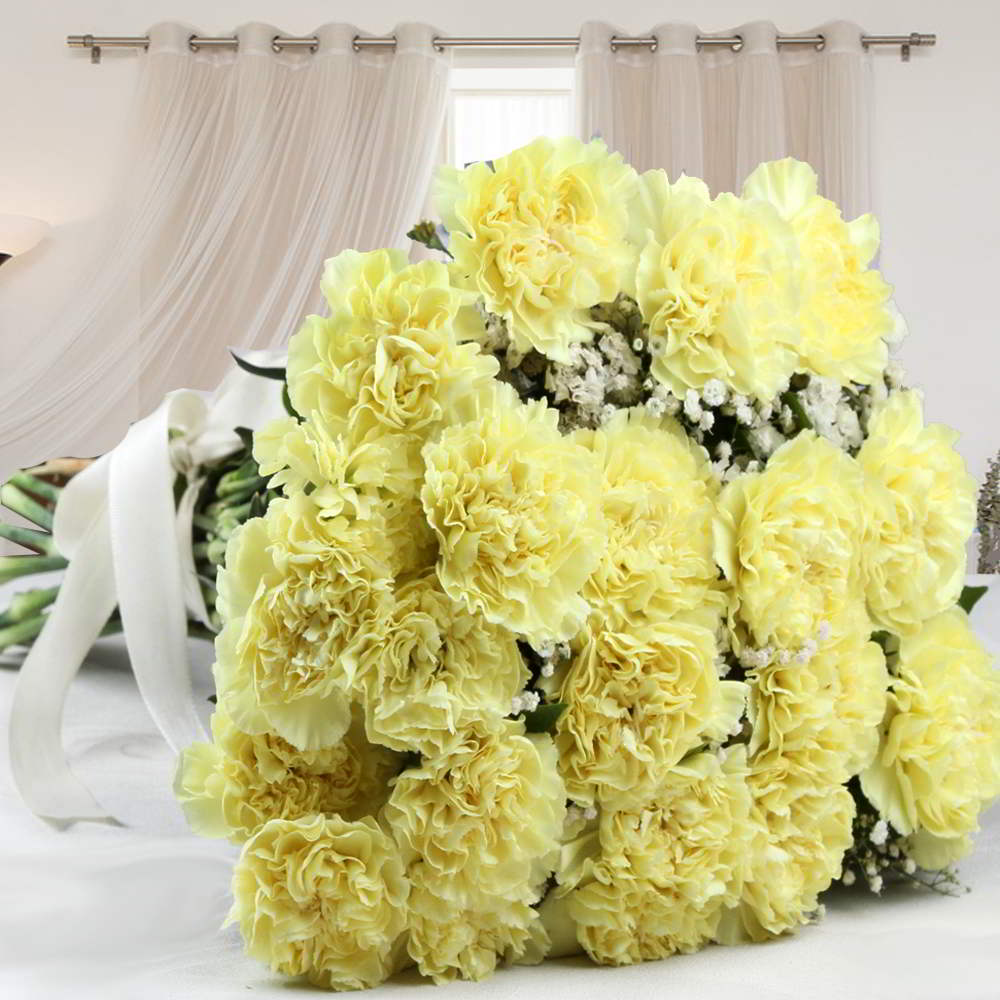 Twenty Yellow Carnations Bouquet