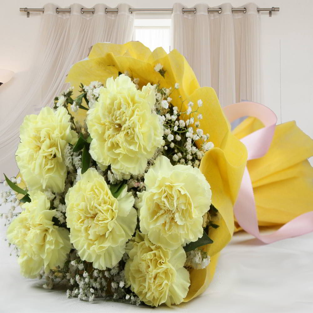 Awesome Tissue Wrapped Yellow Carnations