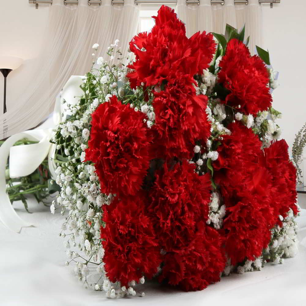 Hand Bouquet of Red Carnations