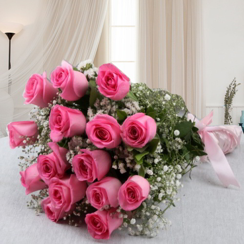 Bouquet of Fifteen Pink Roses