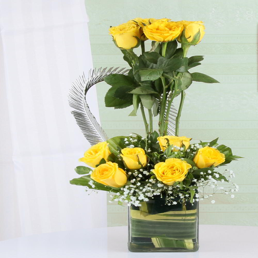 Exotic Arrangement of Yellow Roses in Vase