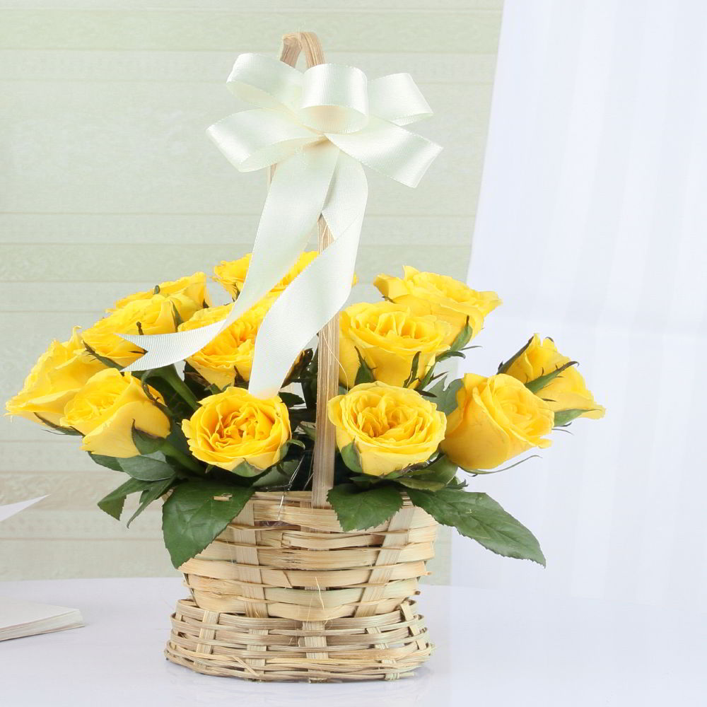 Adorable Yellow Roses in a Basket