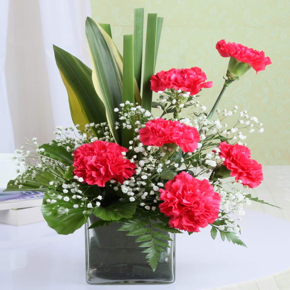 Glass Vase with Six Pink Carnation