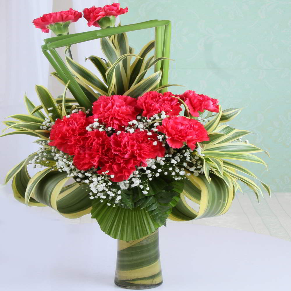 Designer Fillers with Red Carnation in Vase