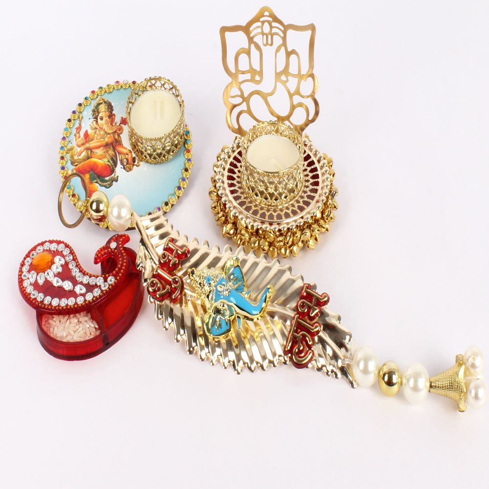 Gudi Padwa Ganesha Goodluck Gifts of Diya with Tikka Box and Shubh Labh Hanging