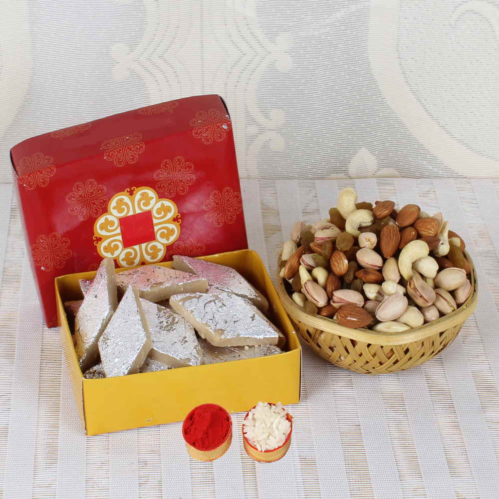 Same Day Gift Combo of Dry fruits and Kaju Katli