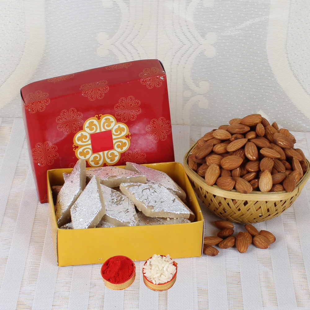 Bhai Dooj Same Day Gift of Almond and Kaju Sweet