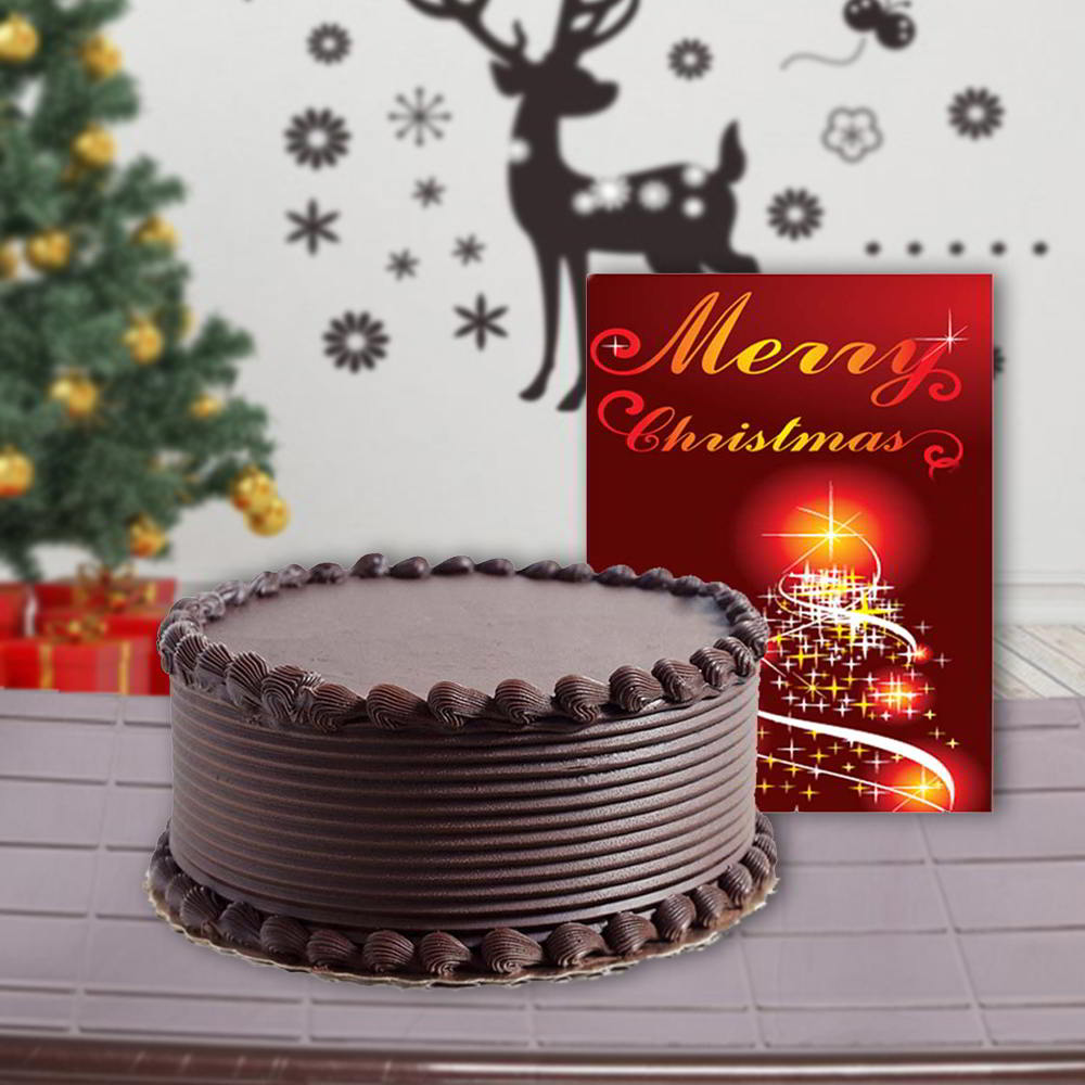 One Kg Chocolate Cake and Christmas Greeting Card