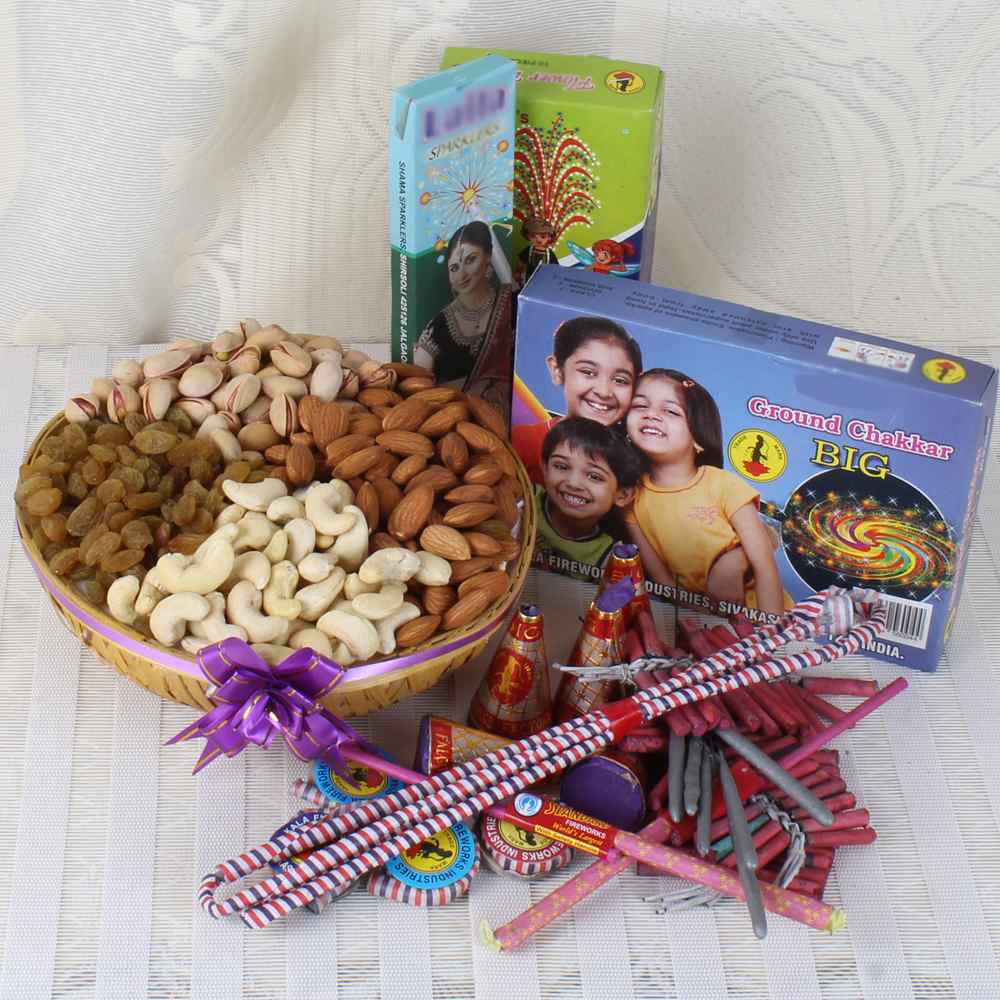 Assorted Dry fruit Basket with Diwali Crackers