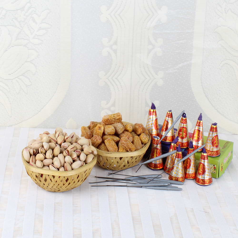 Diwali Dry fruit Basket with Fire Crackers