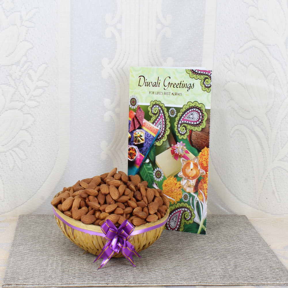 Almond Basket with Diwali Greeting Card