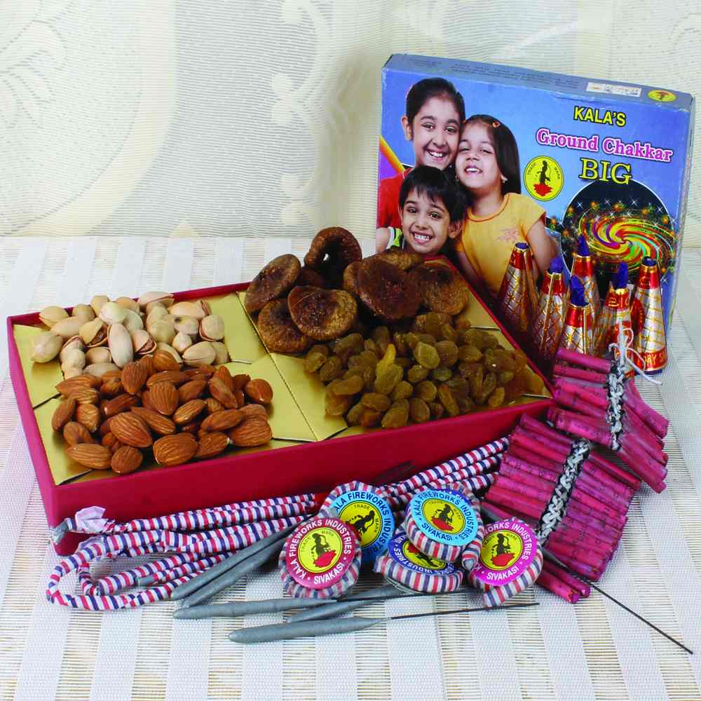 Assorted Dry fruit Box with Diwali Crackers