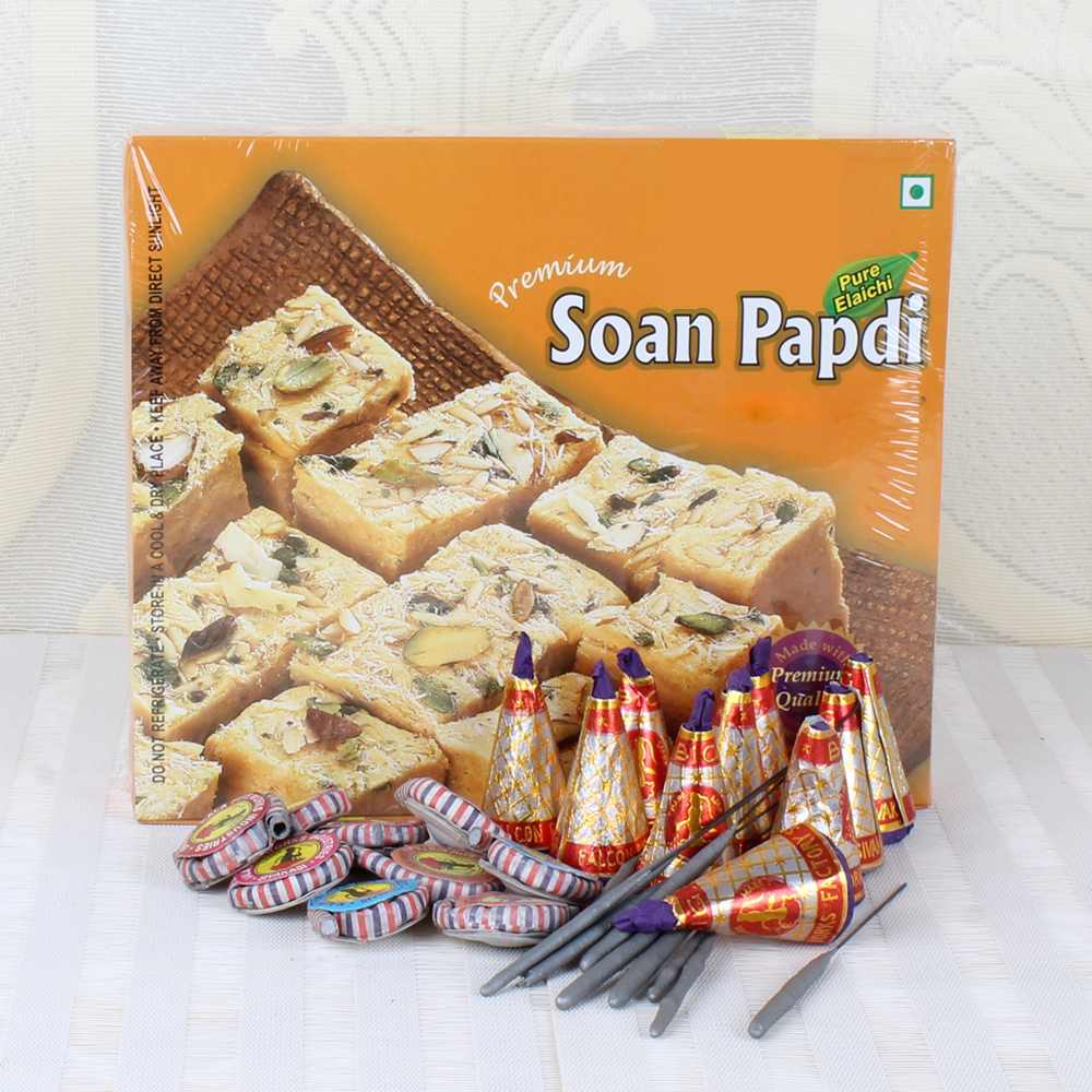 Soan Papdi Box with Diwali Fire Crackers