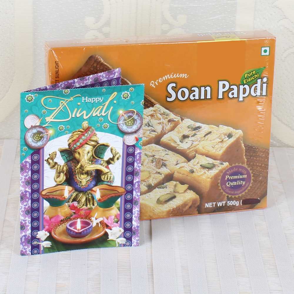 Diwali Greeting Card with Soan Papdi Box