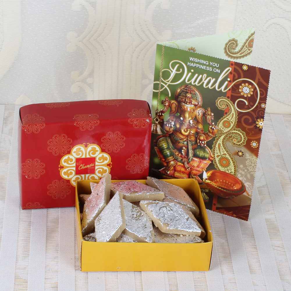 Diwali Kaju Katli Box with Greeting Card