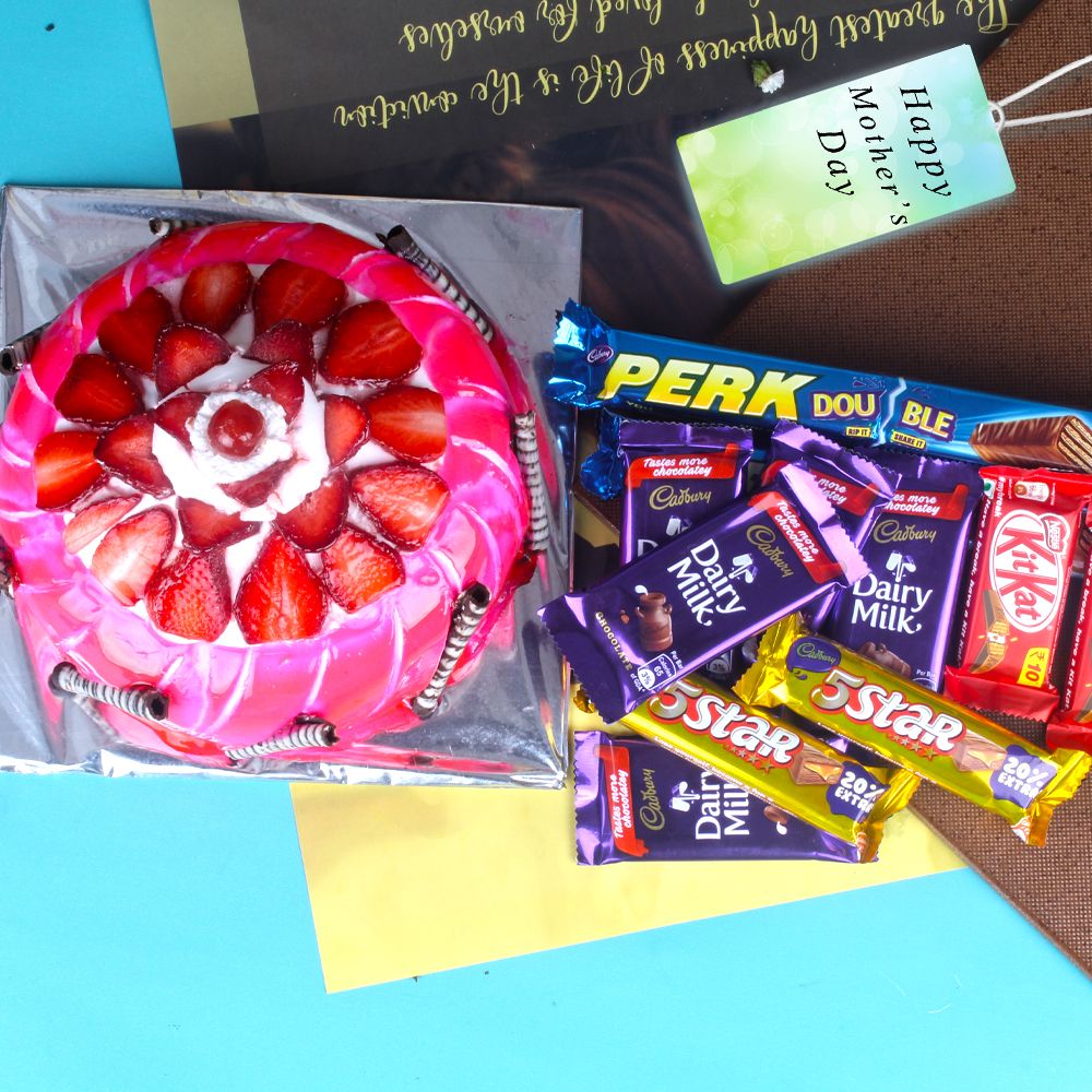 Strawberry Cake and Assorted Chocolate are Perfect Gift for Mothers day