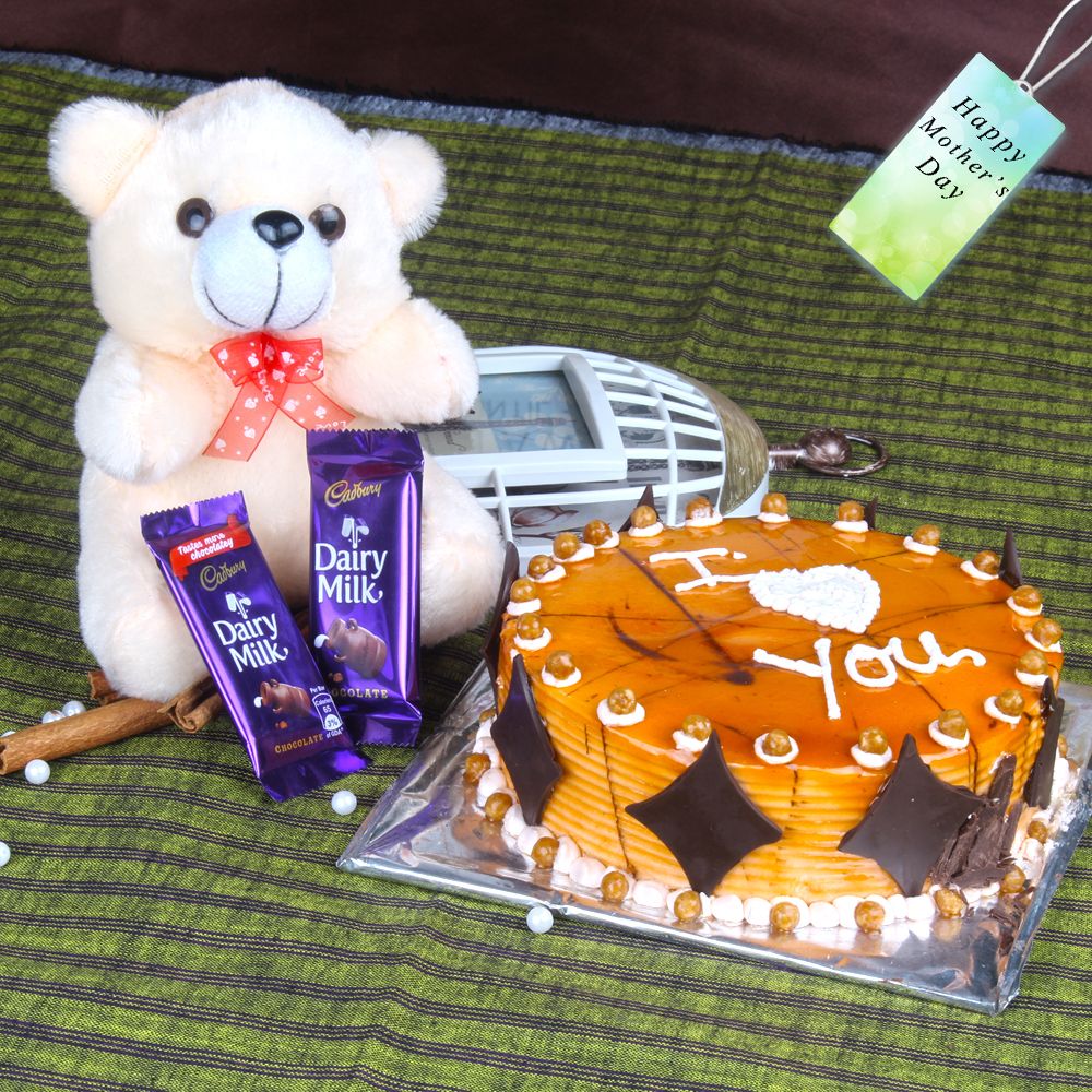 Chocolates Bars and Teddy Bear with Cake Combo for Mother Day