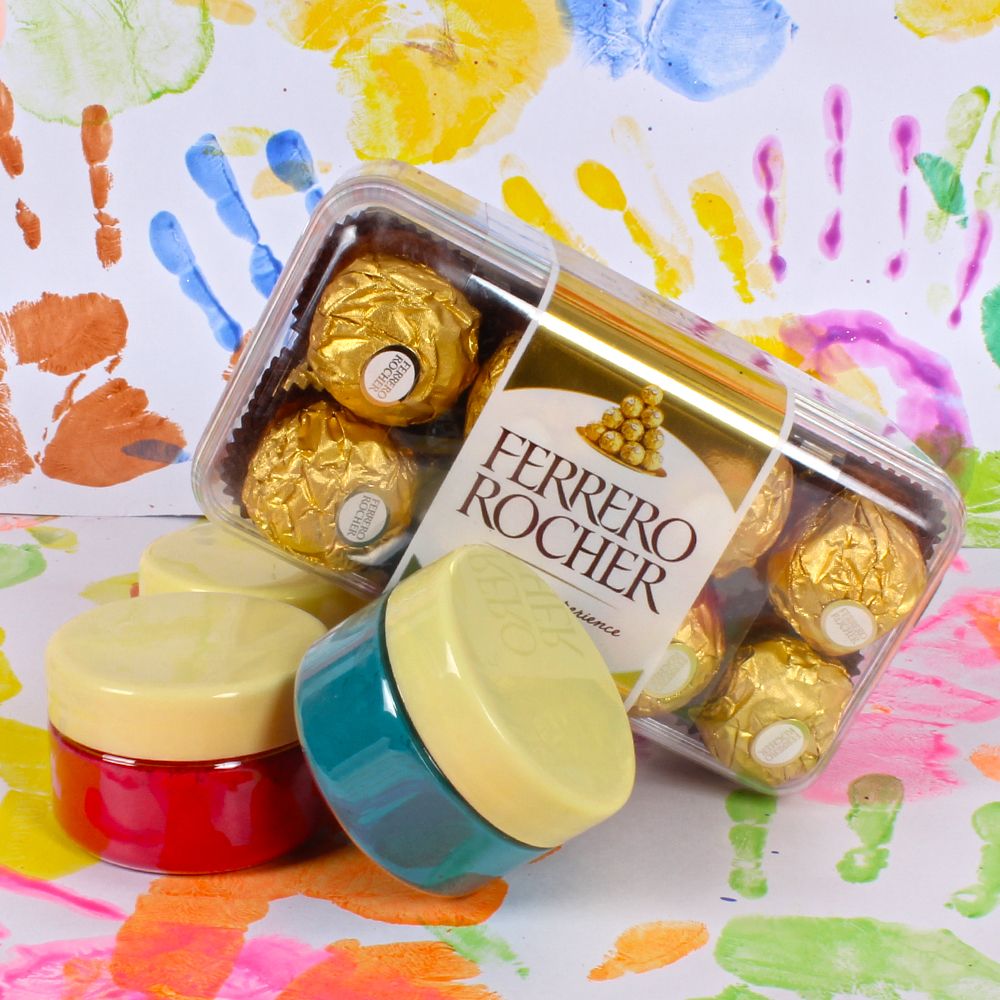 Herbal scented holi colors with Ferrero rocher chocolates combo