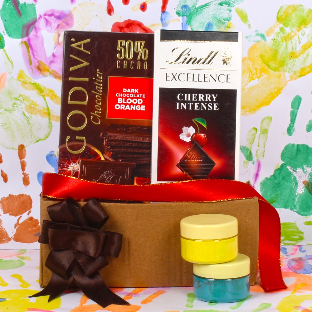 Godiva and Lindt Chocolates with Holi Herbal Colors