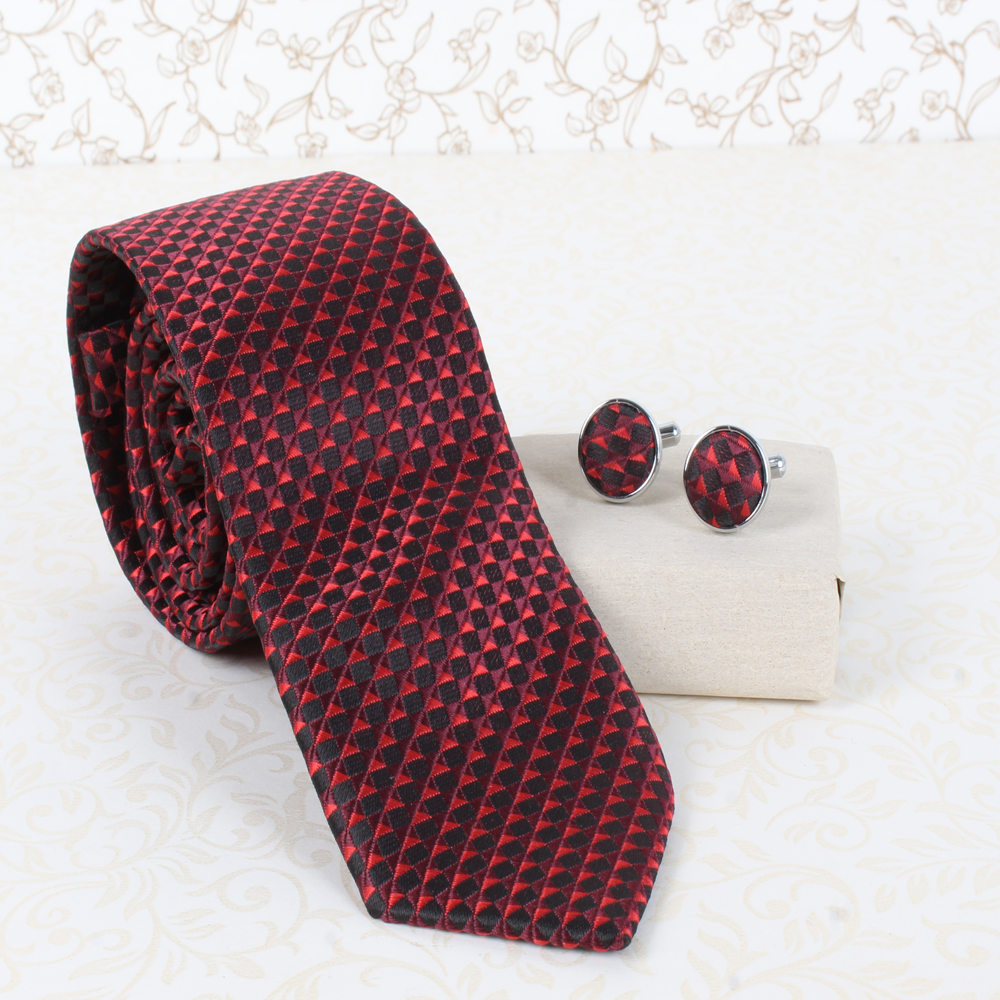 Red Marron Tie and Cufflink