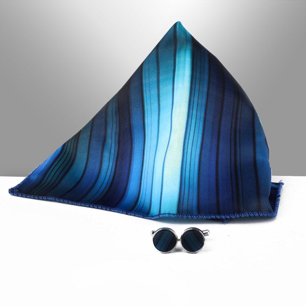 Shaded Blue Strips Handkerchief and Cufflinks