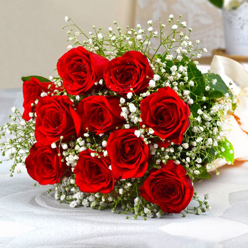 Ten Romantic Red Roses Bouquet