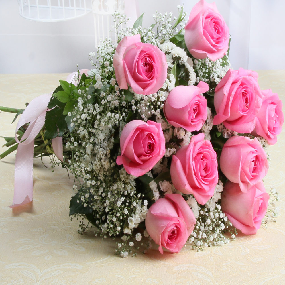 Fresh Ten Pink Roses Bouquet