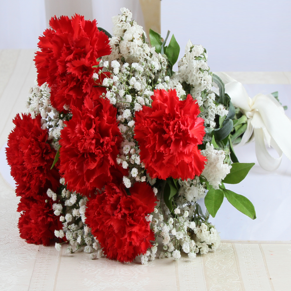 Six Red Carnations Bunch