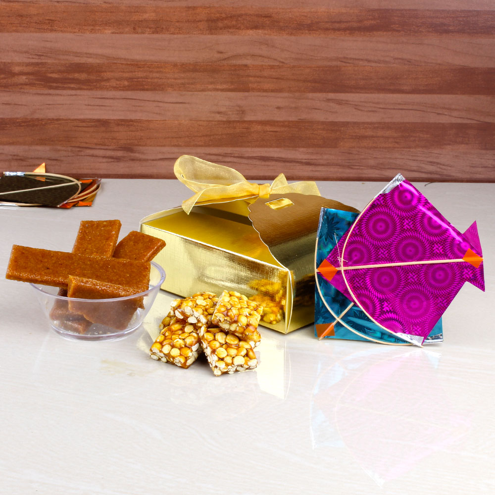 Bengal Gram and Coconut flavour Chikki Box with Two Small Kites