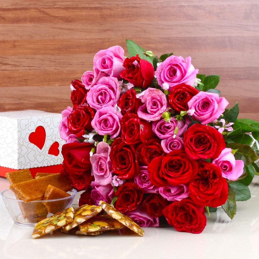 Assorted Chikki with Mix Roses Bouquet