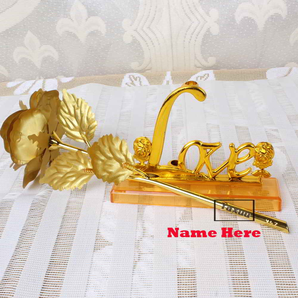 Customized Gold Plated Rose with Love Stand