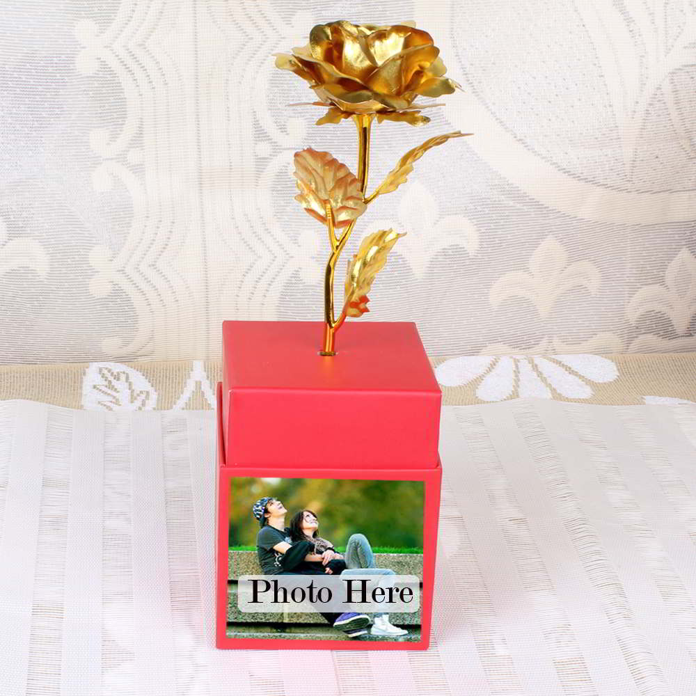 Personalized Photo on Gold Rose Box