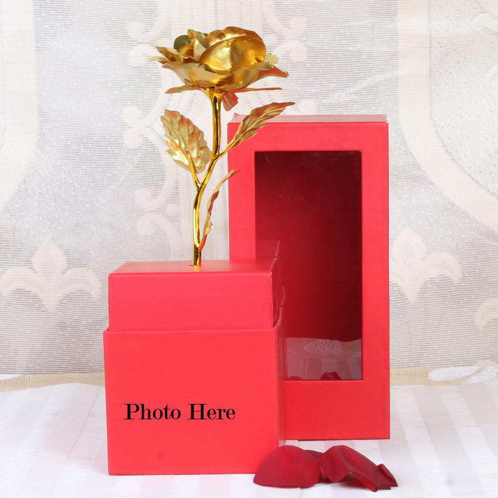 Personalized Photo on Gold Rose Box