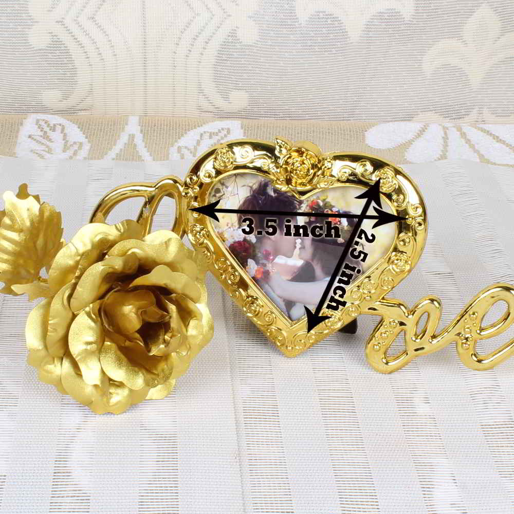 Personalized Photo on Love Stand with Golden Rose