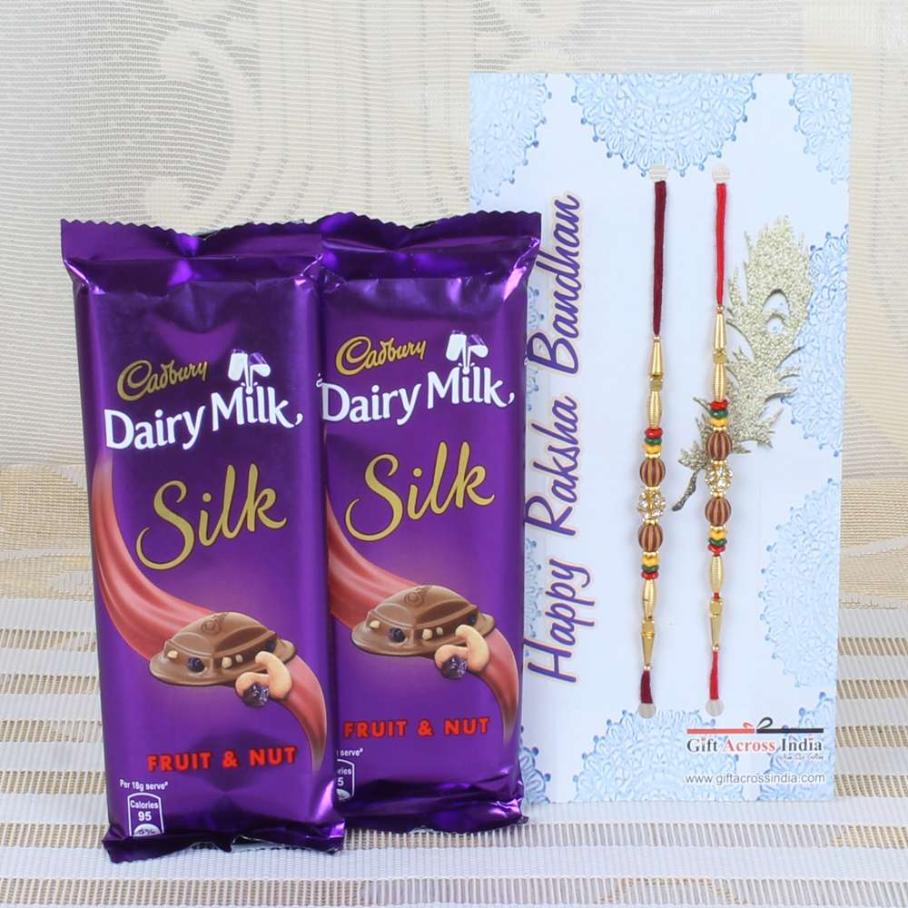 Set of Two Rakhi with Dairy Milk Silk Chocolate