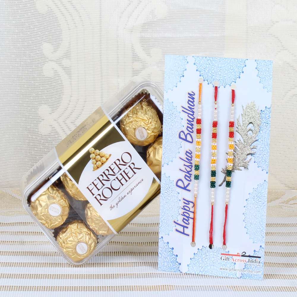 Ferrero Rocher Chocolate with Set of Three Rakhi