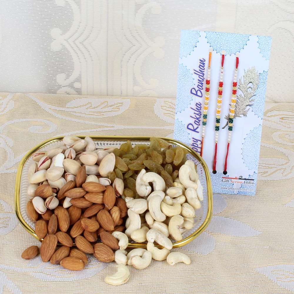 Set of Three Loose Rakhi and 500 Gms Dry Fruits