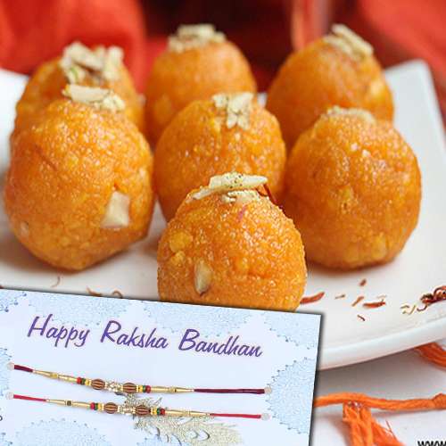 Fancy Rakhi with Motichur Ladoo